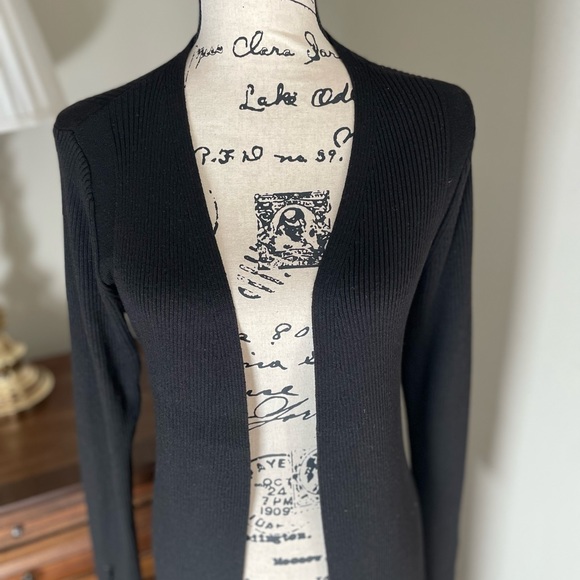 WHBM White House Black Market Long Black Cardigan Sweater Wool Blend S Small TTS - Picture 2 of 14
